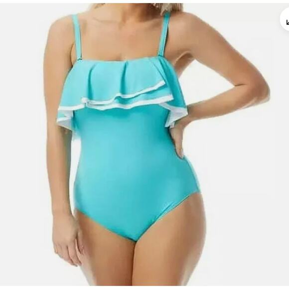 Contours by Coco Reef Women's Light Blue Agate Ruffle Bandeau One Piece 12 36C - Picture 2 of 3